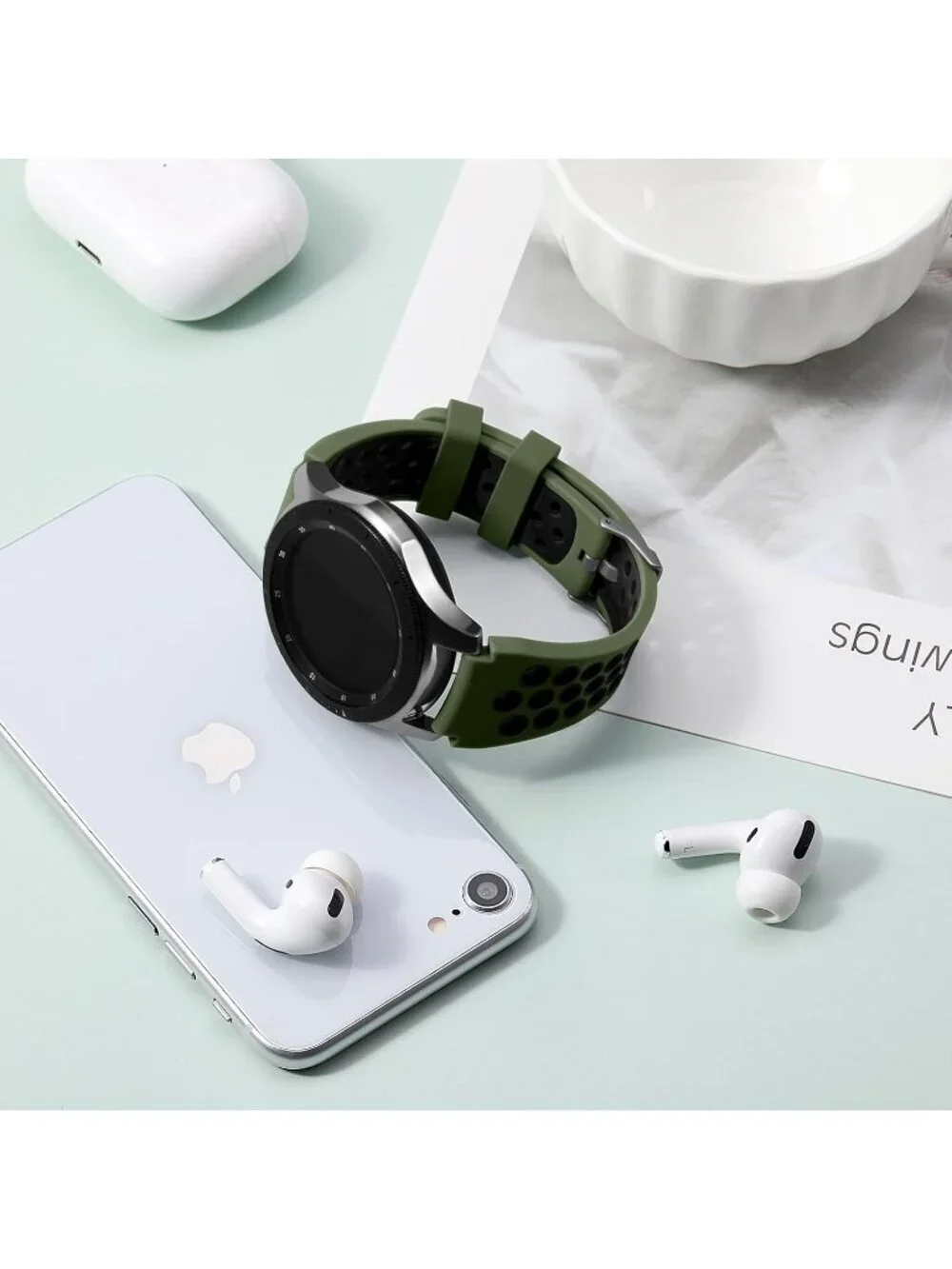 Unisex Army Green Black Analog Compatible Frontier Silicone Samsung Galaxy Watch